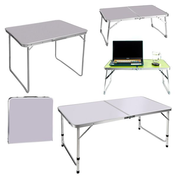 DayPlus Portable Folding Table No Assembly Required Computer Laptop Desk Foldable Camping Picnic Kitchen Work Top Table (60x40x26cm, White)