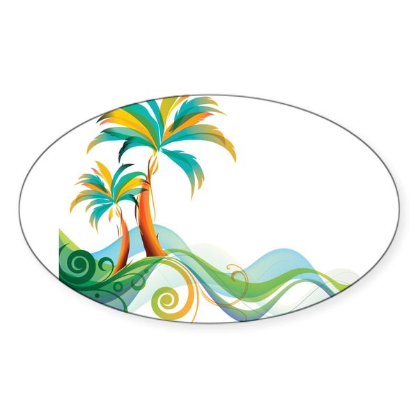 CafePress Rainbow Palm Tree Sticker Oval Car Bumper Sticker