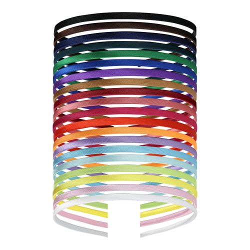 20 Pack Rainbow Plain Blank Cloth Satin Fabric Covered Slim Thin Hard Metal Headband Simple Skinny Wire Hair band Elastic Hair Hoop Holder Clasp Tiara Crown Headpiece Craft DIY Accessories for Women