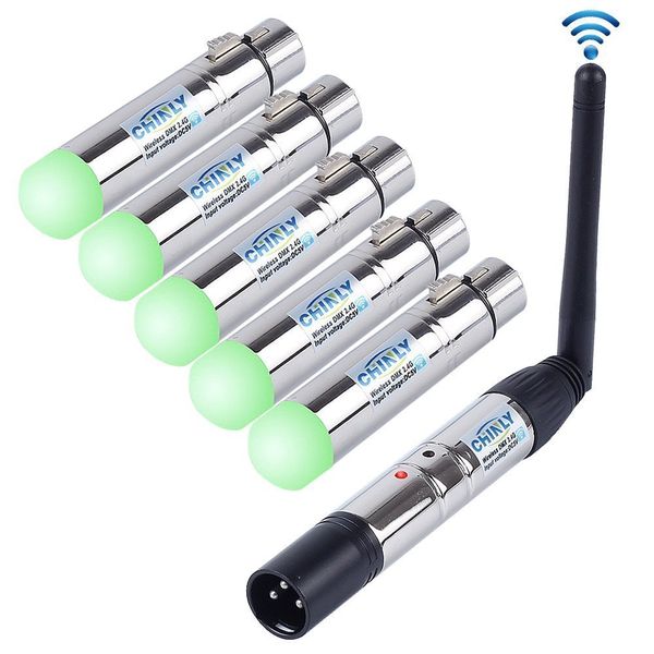 CHINLY 6pcs 2.4G DMX512 Wireless 1 Male Transmitter & 5 Female Receivers Control Short version for Stage PAR Party Light