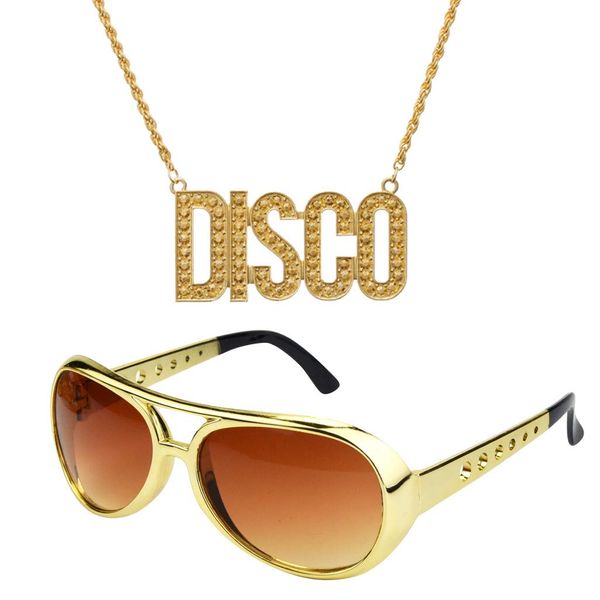 tiggell 2pcs Disco 50s 60s Set Rock Star Cool Outfit Golden for Teen Adult Costume Dress Up Cosplay Halloween Birthday Party (Gold)