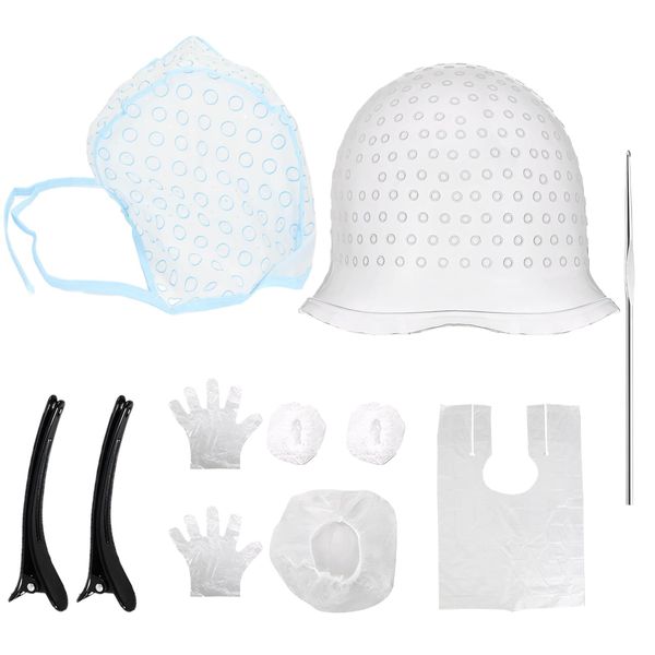 Cinsers Highlight Cap, Silicone Highlight Cap, Highlight Cap with Needle and Holes, Reusable Strands Cover, Soft and Durable, Easy to Clean, Suitable for Women and Girls