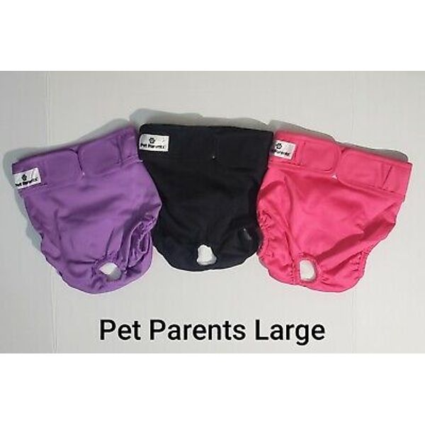 Pet Parents Washable Large Female Dog Diapers ~3 pack ~Black, Pink & Purple ~NWD