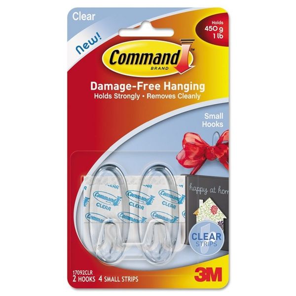 3M Command Small Hooks,Damage-Free Hanging, Clear, 2-Hooks, 4-Strips