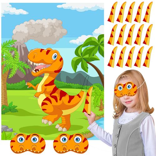 NEBURORA Pin The Tail on The Dinosaur Party Game with 30 Tails for Dinosaur Birthday Christmas Party Supplies Pin Game, Boys Girls Dinosaur Party Decorations Home Wall Decor