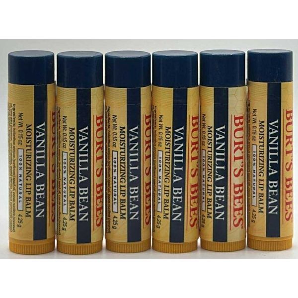 6PK Burts Bees Moisturizing Lip Balm ~ VANILLA BEAN ~ 0.15 OZ EACH ~ NEW