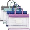 4 Pack Student Book Pouches, A4 Mesh Zipper Bag with Handle, File Document Pu...