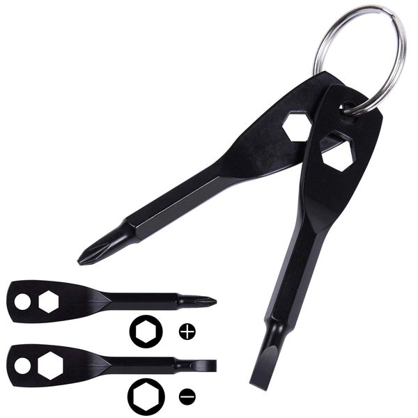Wisdompro Screwdriver Keychain Plus Negative EDC Multi-functional Tool Mini Size Portable Screwdriver Set of 2 Black