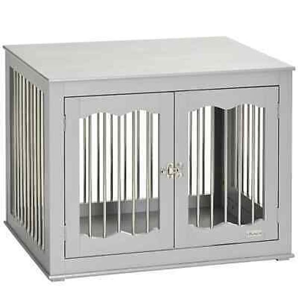 Dog Crate End Table Furniture Style Dog Cage w/ Three Doors, Locks Pet Puppy