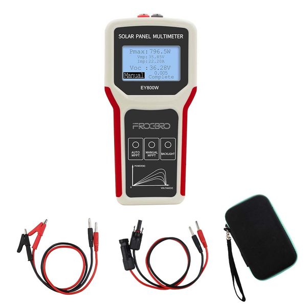 FrogBro Solarpanel Tester Photovoltaik Panel Multimeter Verbesserter Stil EY800W mit Ultraklarem LCD Display, Smart MPPT Tool zur Fehlersuche bei Leerlaufspannung für Solar PV Tests (LCD 800W)