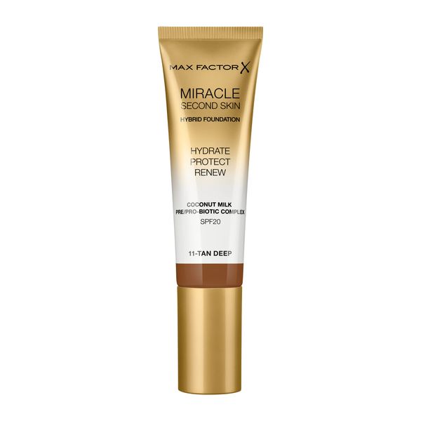 Max Factor Miracle Second Skin Hydrating Foundation, Tan Deep, 30 ml, Beige