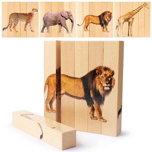 Wooden Puzzles for Toddlers 1-3: Animal Toddler Puzzles for 2-4 Years Old, Montessori Toys Learning Educational Chunky Puzzle, 4-in-1 Safari Animal Wooden Toys for Kids Baby Boys Girls Gifts