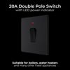 BG Electrical Single Wall Switch with LED Power Indicator, Double Pole, Screwless Front Plate, Round Edges, Evolve, Matt Black, 20A, PCDMB31B