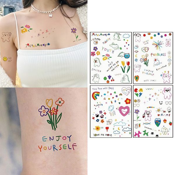 T-80 Zelluna (4 piece set) Cute color illustration colored pencil body self tattoo sticker set