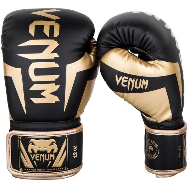 Venum Elite Boxing Gloves - Black/Gold - 16 oz