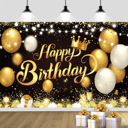 YinQin 180x120 cm Black Gold Happy Birthday Backdrops Cloth 71x47 in. Glitter Black Gold Birthday Photography Backgrounds Black Gold Birthday Party Banners Happy Birthday Sign Decoration for Men Women
