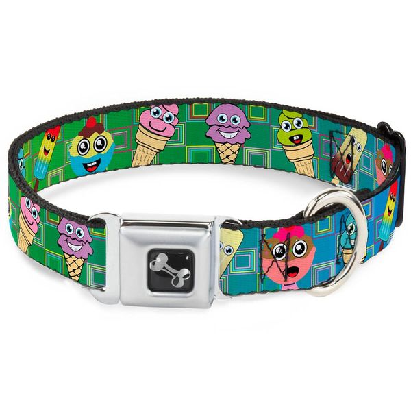 Buckle-Down Ice Cream Cone & Popsicle Expressions/Squares Multi Color Dog Collar Bone, Wide Medium/16-23