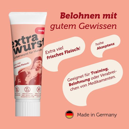 MERA Extrawurst Grain-Free Dog Liver Sausage, 75 g Tube with Lots of Fresh Meat and Flavour, Training Treat for Adult Dogs and Puppies, No Sugar and Salt