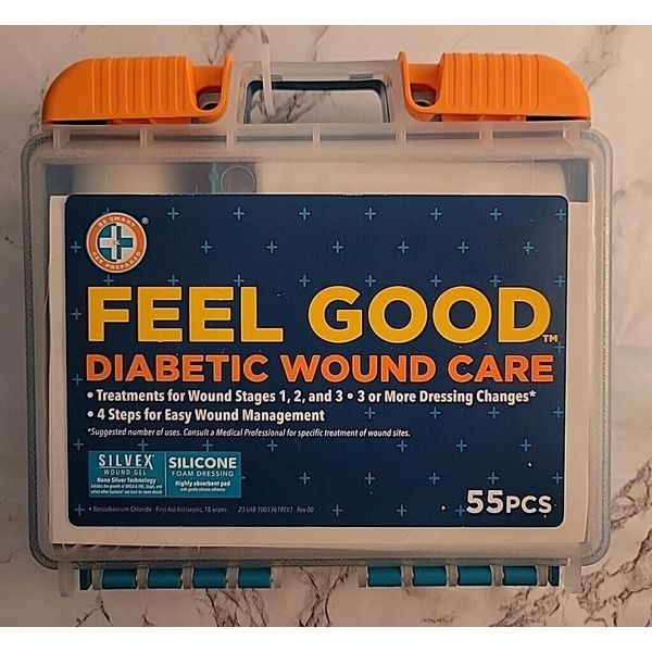 Feel Good Diabetic Wound Care Kit Treatments For Wound Stages 1-3 55 Pieces-NEW