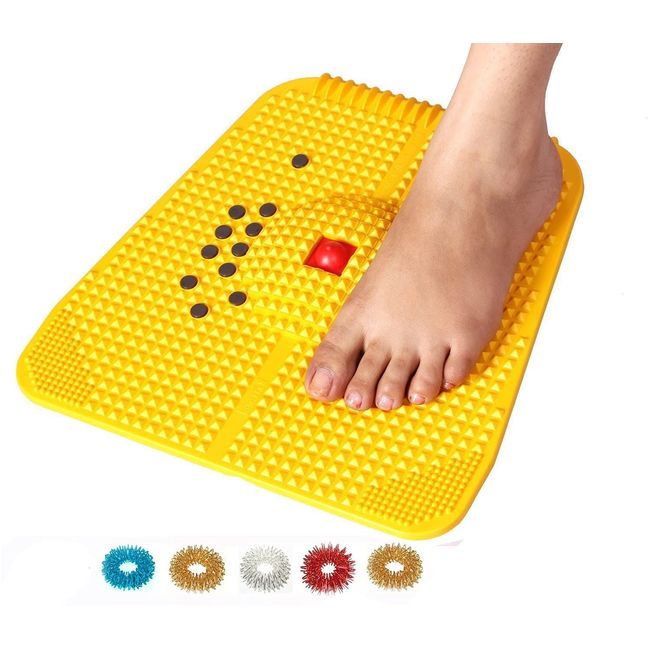 ACi Acupressure Reflexology Magnetic Pyramidal Therapy Power Pain Relief Energy Foot Health Mat Set Of 1 + Sujok Rings Set Of 5 L X W X H – 30 X 30 X 7 Cm Yellow Mat