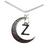 Silver Plated Necklace Initial Z Crescent Moon Pendant