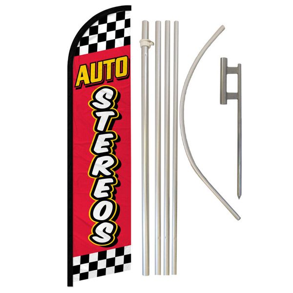 Auto Stereos Full Curve Windless Swooper Flag & Pole Kit Car Sound System RD/BL