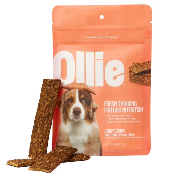 Ollie Beef and Sweet Potato Jerky Recipe Dog Treats - Dog Jerky Treats All Natural - Healthy Dog Treats - Beef Jerky for Dogs - Real Meat Dog Treats 5 Oz.