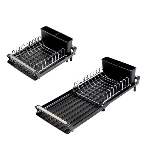 CozyBel Dish Drying Rack - Kitchen Sink Drainer Rack - Dish Drainer Rack with Drip Tray and Detachable Cutlery Holder, Black Dish Rack - Draining Board Rack