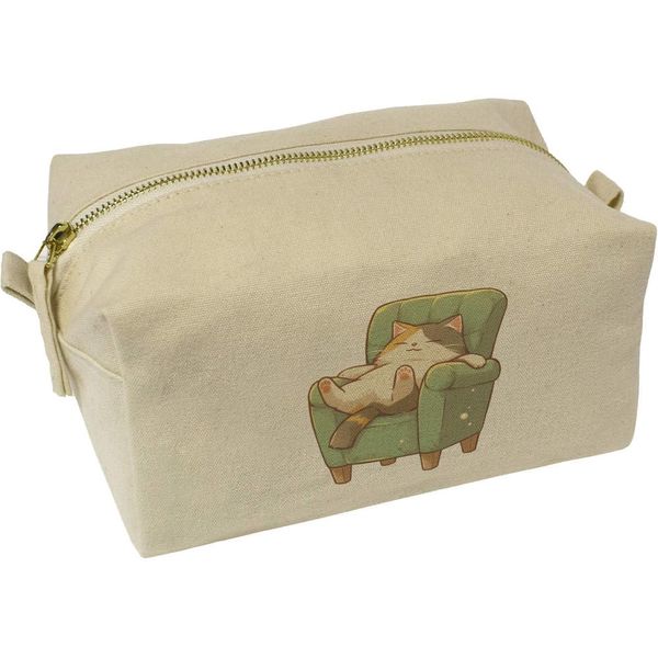 'Sleepy Cat on Sofa' Canvas Wash Bag/Makeup Case (CS00044583)