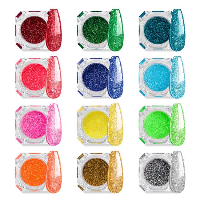 12 Color Holographic Glitter for Nail, Shimmer Chunky Eye Glitter for Face, Hair, Body, Glitter Eyesahdow Makeup, Cosmetics Glitter Art Makeup (12Colors)