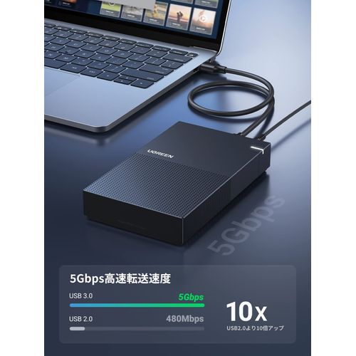 UGREEN Hard Drive Case, 3.5 Inch Hard Disk Case, USB 3.0 Connection, 2.5/3.5 Inch SATA 3.0 Support, SSD Case, UASP Support, 5 Gbps High Speed Transfer Rate, Up to 20TB Capacity, Power Adapter
