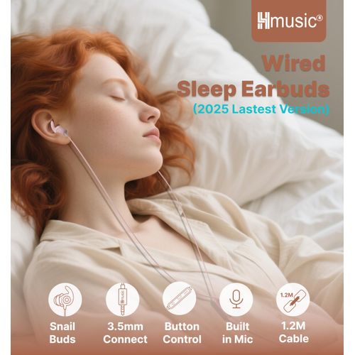 Hmusic Sleep Headphones,3.5mm Wired Sleeping Earbuds,30dB Noise Isolate Sleep Plugs,2g Lightweight, Ultra-Soft Silicone,Snail Flat Thin Bed Earphones for Air Travel,Work,Audio Book,Meditation