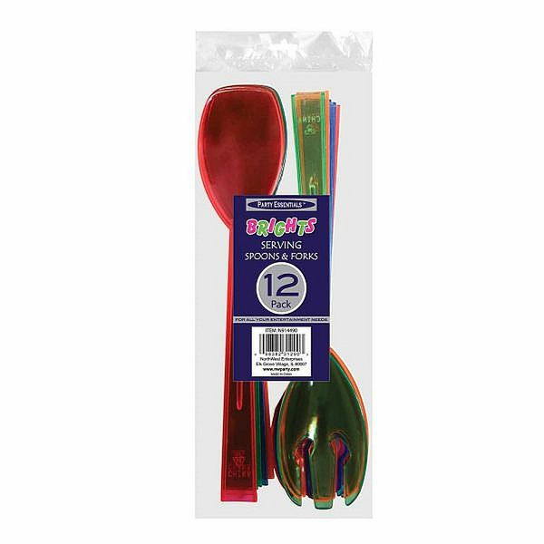 1 Party Essentials 9.5in. Serving Fork & Spoon-Assorted Neons 12 Ct.
