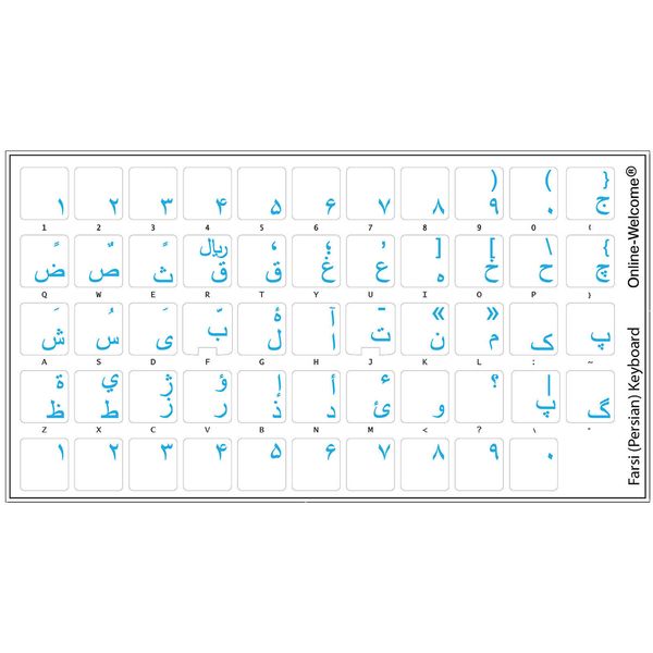 FARSI-PERSIAN KEYBOARD STICKER TRANSPARENT BLUE LETTERS NEW