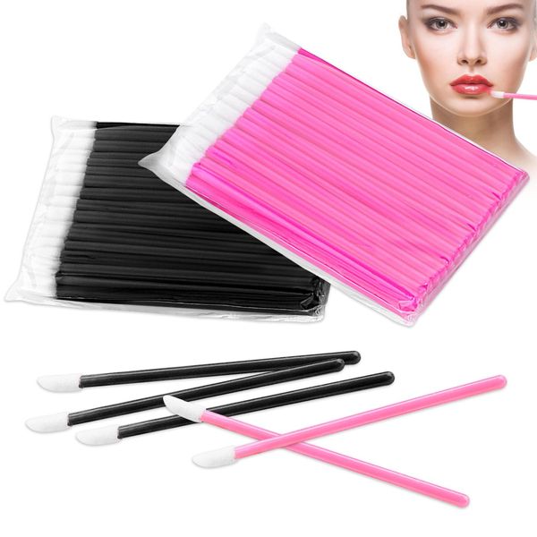 200 Pcs Lip Brush Disposable Lip Gloss Wands Lip Mask Applicator,Black and Pink Lip Brushes Disposable Makeup Brushes Set,Lipstick Applicator Disposable for Lips,Eyes and Makeup Application