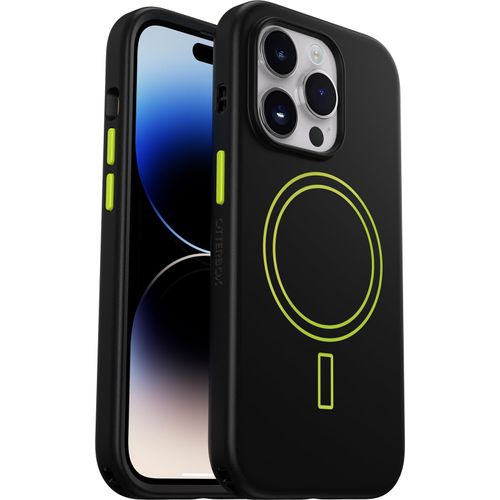 OtterBox iPhone 14 Pro Colorful Grip Case - Electric Vibes (Black/Lime Green), Snaps to MagSafe, Ultra-Sleek, Raised Edges Protect Camera & Screen