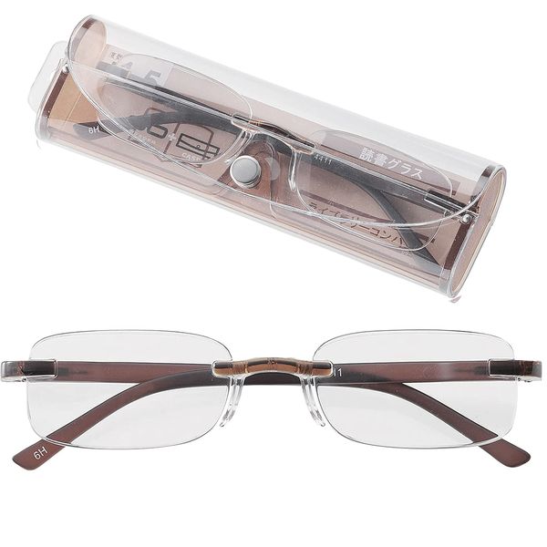 Two-Point Tone Stylish Lightweight Reading Glasses (Anti-Fatigue, Spring Hinge Specifications), Men's, Brown +2.00