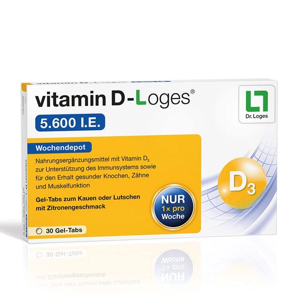 vitamin D-Loges® 5.600 I.E. - 30 Gel-Tabs - Wochendepot - Nahrungsergänzungsmittel mit Vitamin D3 für die ganze Familie