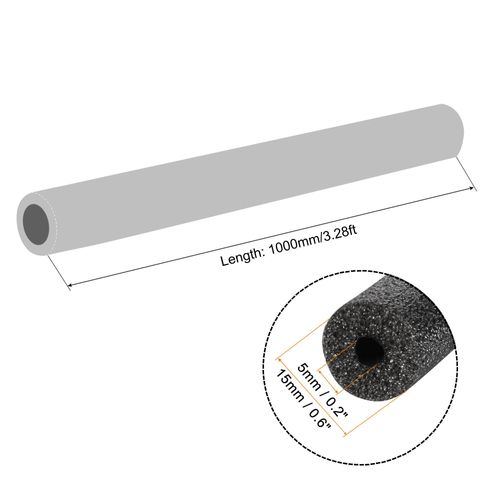 sourcing map Foam Tube Sponge Protective Sleeve Heat Preservation Black Sleeve Polyethylene Pipe 5mm(0.2 Inch) ID for Pipe Insulation, Pack of 2