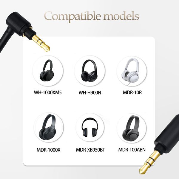 Aiivioll Replacement WH-1000XM5 Headphone Aux Audio Cable Cord for Sony WH-1000XM4 WH-1000XM3 MDR-XB950BT MDR-1000X WH-1000XM2 WH-CH510 WH-CH700N MDR-100ABN MDR-1A Wireless Headphones（Black/4.9ft）