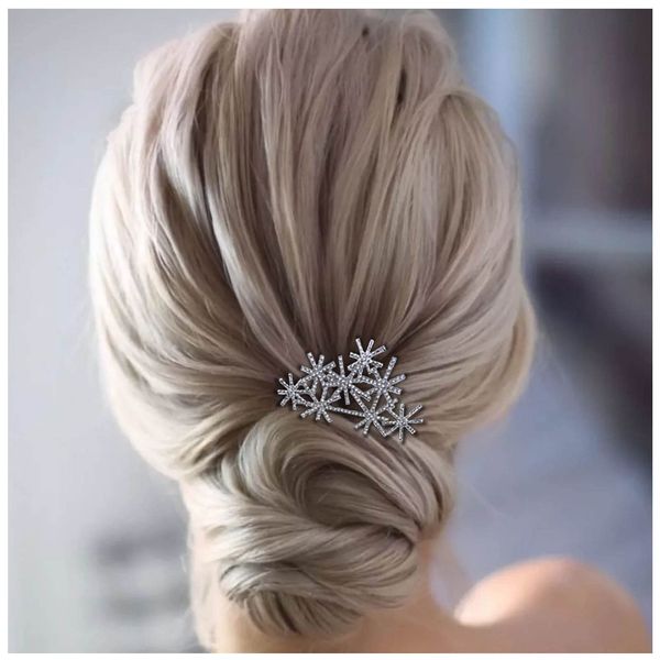 Ximdble Rhinestone Hair Comb Barrette Crystal Wedding Hair Comb Barrette Silver Cz Snowflake Bridal Headpieces Decorative Head Clip Headwear Crystal Bridal Hair Accessories for Women