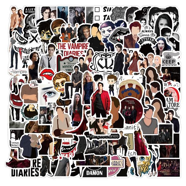 100 Stück The Vampire Diaries Aufkleber Wasserflaschen Laptop Telefon Gitarre Skateboard Motorrad Fahrrad Vinyl Stickers Wasserdicht Die Vampire Diaries Aufkleber für Jugendliche Kinder Erwachsene