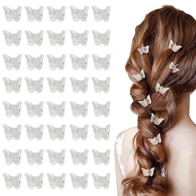 AOT 40 Pcs Schmetterling Haarspangen, Rutschfeste Mini Haarspangen für Mädchen Frauen, Klare weiße süße Schmetterling Haarspangen für mittleres dickes Haar, Mini Haar Krallen Pins Haarzubehör