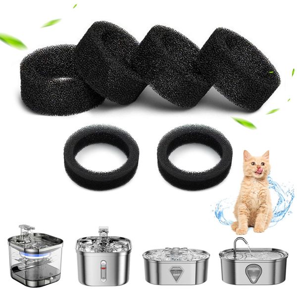 MMDOCO 6Pcs Cat Water Fountain Filters, Replacement Pet Water Fountain Filter, Foam Filter for 2L/3.2L Cat Water Fountain, Pet Water Fountain Filters Replacement, 6 Foam Sponges, Water Filters