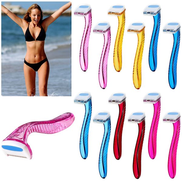 12 Pieces Women's Razor Bikini Trimmer Durable Travel Accessories Women Razors Shaver Pubic Hair Removal Beauty Razor T-Type Razor for Body Cosmetic Tool (Multicolor)