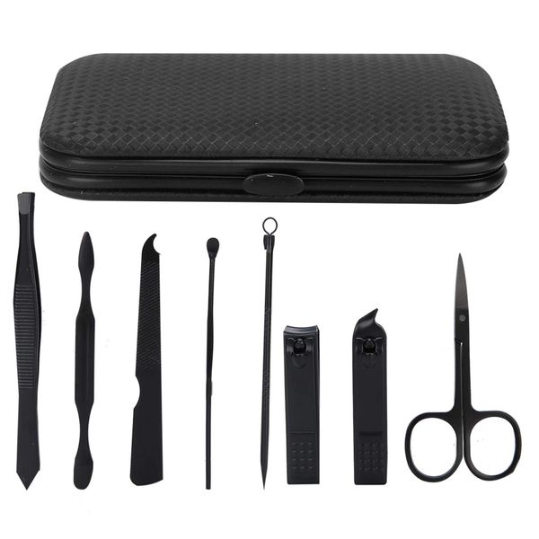 8Pcs Stainless Steel Eyebrow Scissors, Nail Clipper Needle Nail File Manicure Tool Set Portable Nail Care Tools With Storage Bag For Household Nail Salon Beauty Salon(Black And Red)