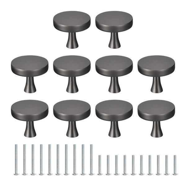 sourcing map 10 Pack Round Cabinet Knob, Single Hole Drawer Knobs Silver Kitchen Cabinet Knobs for Cupboard Drawer Pulls Grey