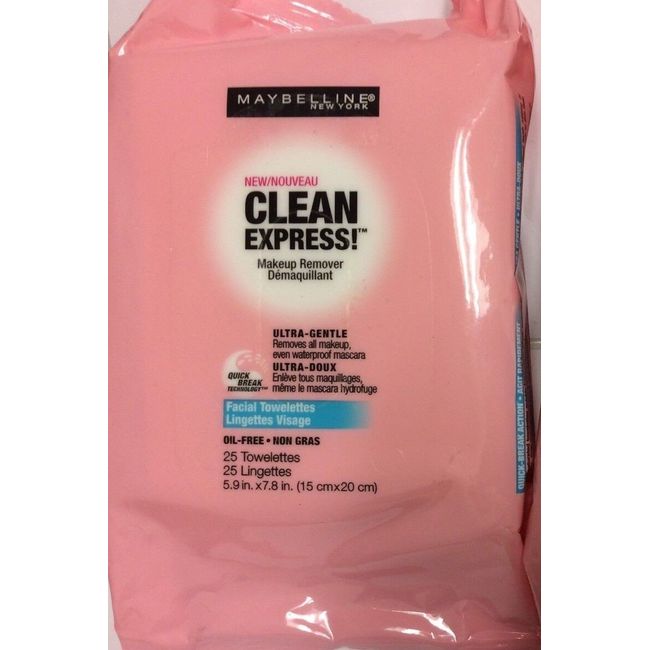 Maybelline Clean Express Makeup Remover Facial Towelettes 25 Count NEW.