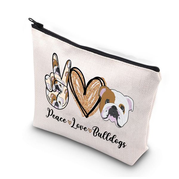 PLITI Bulldogge Make-up-Tasche Bulldogge Liebhaber Geschenke Frieden Liebe Bulldoggen Geschenke für Frauen Bulldogge Mutter Survival Kit Bulldogge Besitzer Geschenk, Peace Love Bulldog Bu