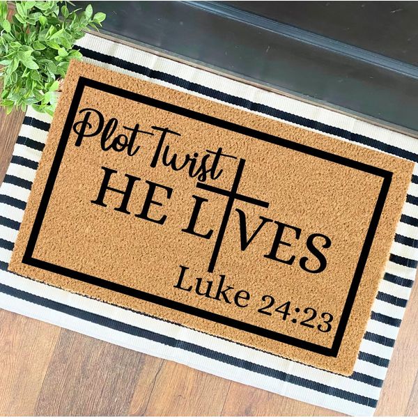 Plot Twist He Lives Doormat | Easter Decor | Welcome Mat | Spring Decor | Easter Door Mat | Easter Gift | Jesus Cross Doormat |